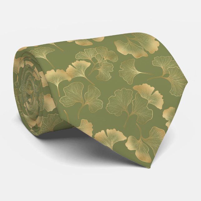 Corbata Elegancia de Ginkgo Esmeralda – Botánico de Lujo e (Enrollado)