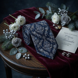 Corbata Elegancia de Nieve Damasco de Medianoche Real