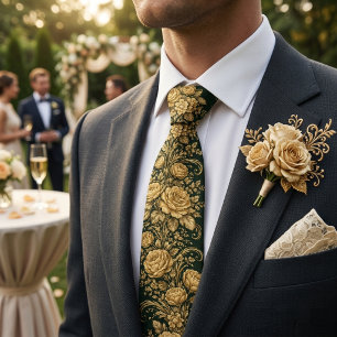 Corbata Elegancia Floral Barroca Dorada