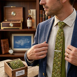 Corbata Elegancia floral verde oliva