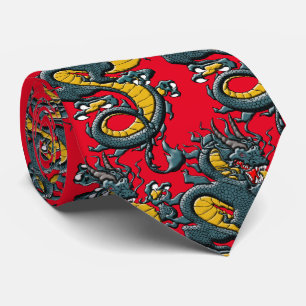 Corbata Elegancia Mítica: Dragón Chino de Arte Retro