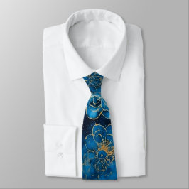 Corbata Elegant Abstract Blue & Gold Floral