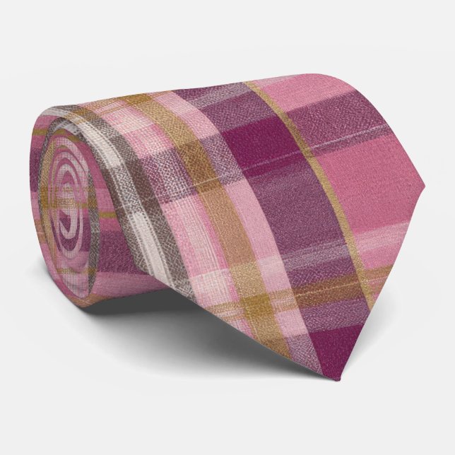 Corbata Elegant and classic Pink Plaid Gingham Pattern (Enrollado)