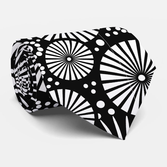 Corbata Elegant Black White Geometric Flowers Starburst (Enrollado)