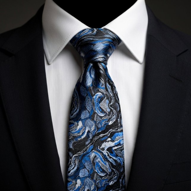 Corbata Elegant Blue & Black Swirl Marble (Subido por el creador)