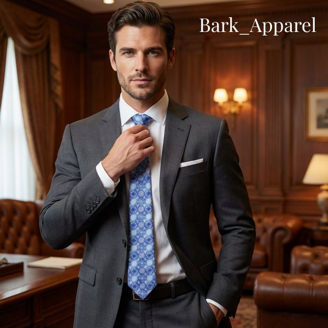 Corbata Elegant Blue & White Winter Snowflake Pattern Gift (Subido por el creador)