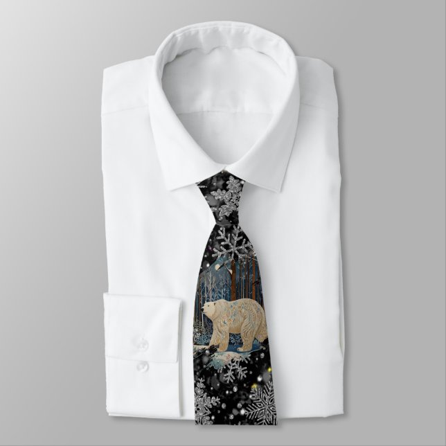 Corbata Elegant Christmas white polar bear snowflakes (Atado)