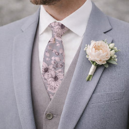Corbata Elegant Dusty Mauve Botanical Necktie for Weddings