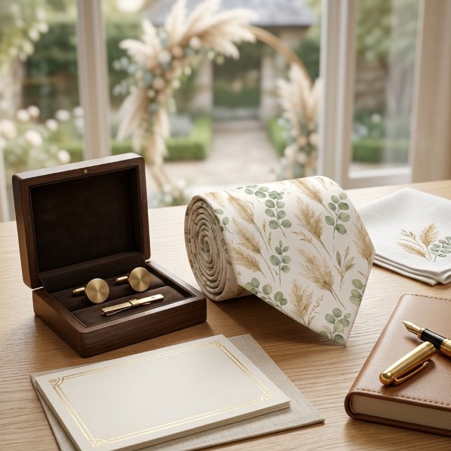 Corbata Elegant Eucalyptus & Pampas Grass Neutral Boho (Subido por el creador)