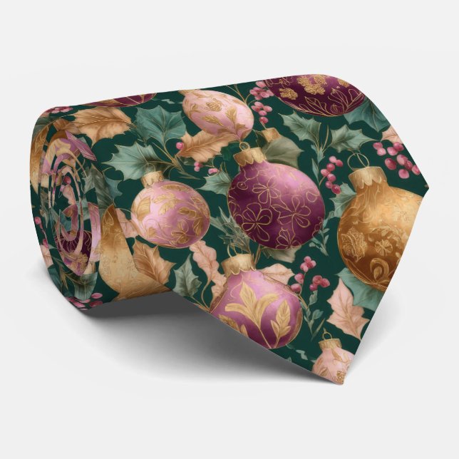 Corbata Elegant Festive Christmas Baubles Pattern  (Enrollado)