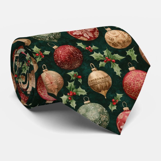 Corbata Elegant Festive Christmas Baubles Pattern  (Enrollado)
