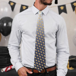Corbata Elegant Graduation Tie Gold Mortarboard Pattern