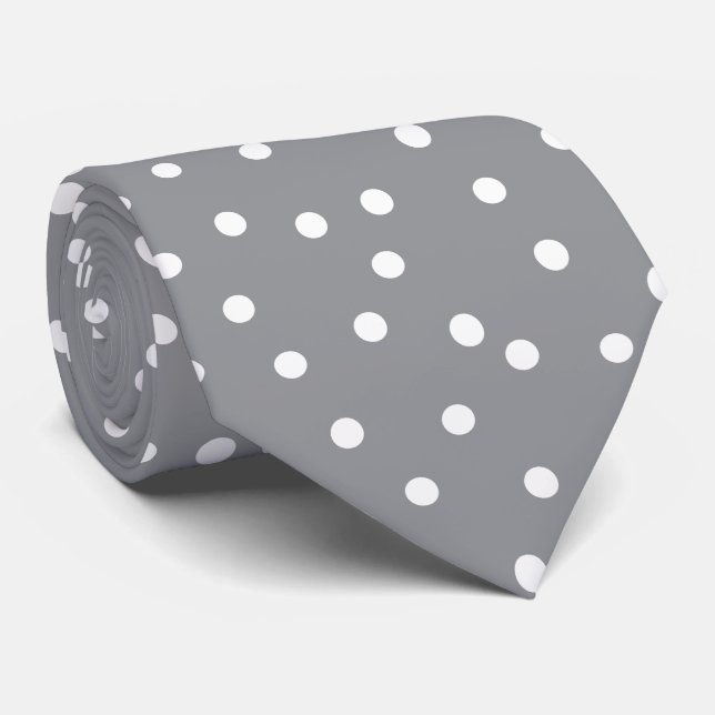 Corbata Elegant Gray White Polka Dots Pattern Groom Gift   (Enrollado)