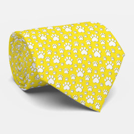 Corbata Elegant Heart Paw Print White on Yellow