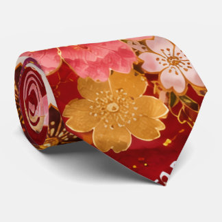 Corbata Elegant Japanese Floral Necktie | Red Kimono Inspi