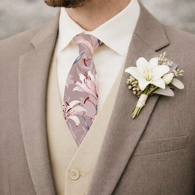 Corbata Elegant Lilac Lily Floral Wedding Tie (Subido por el creador)