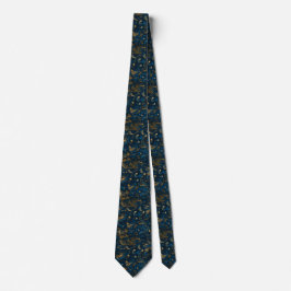 Corbata Elegant Navy Blue and Gold Abstract Swirl