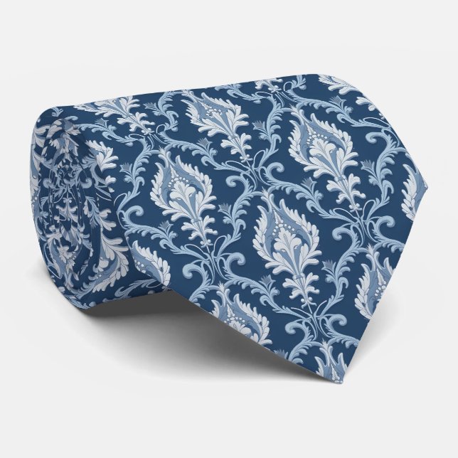 Corbata Elegant Navy Blue Baroque Damask Ornamental (Enrollado)