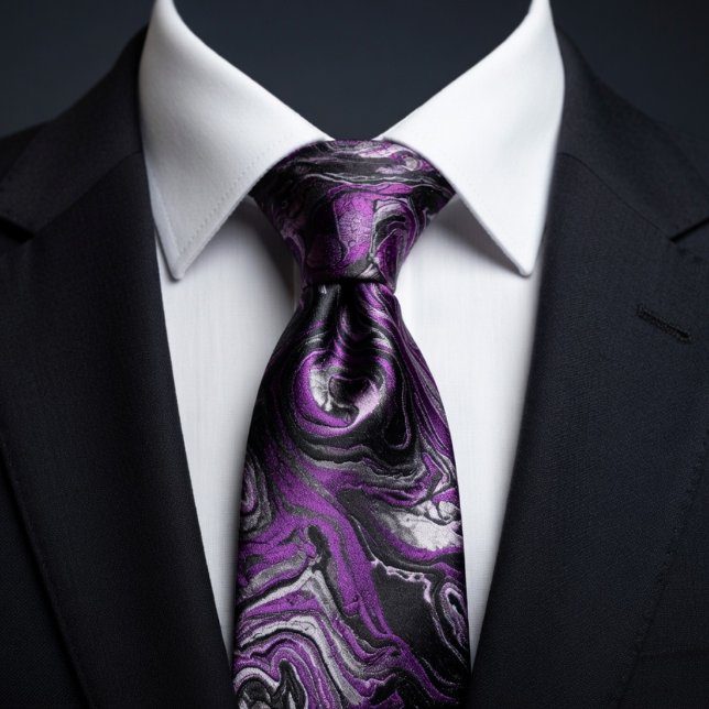 Corbata Elegant Purple & Black Swirl Marble  (Subido por el creador)