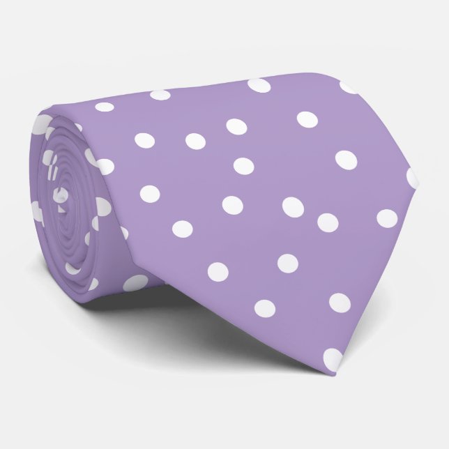 Corbata Elegant Purple White Dots Pattern Groom Gift   (Enrollado)