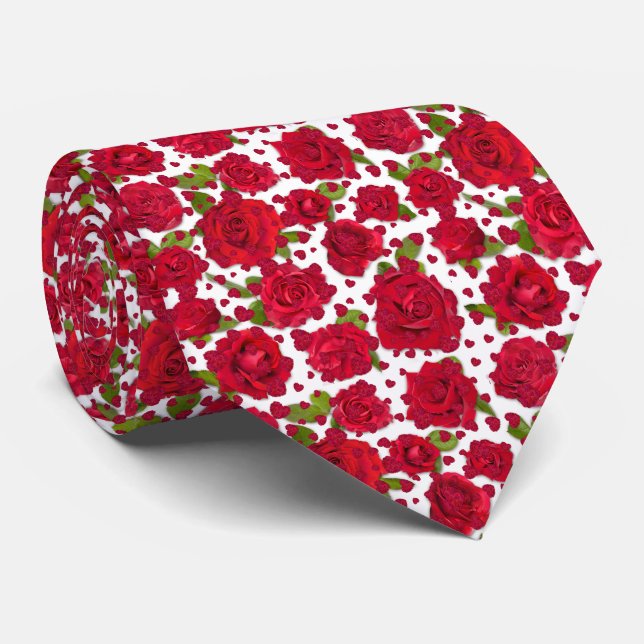 Corbata Elegant Red And Dark Pink Floral Roses Pattern (Enrollado)