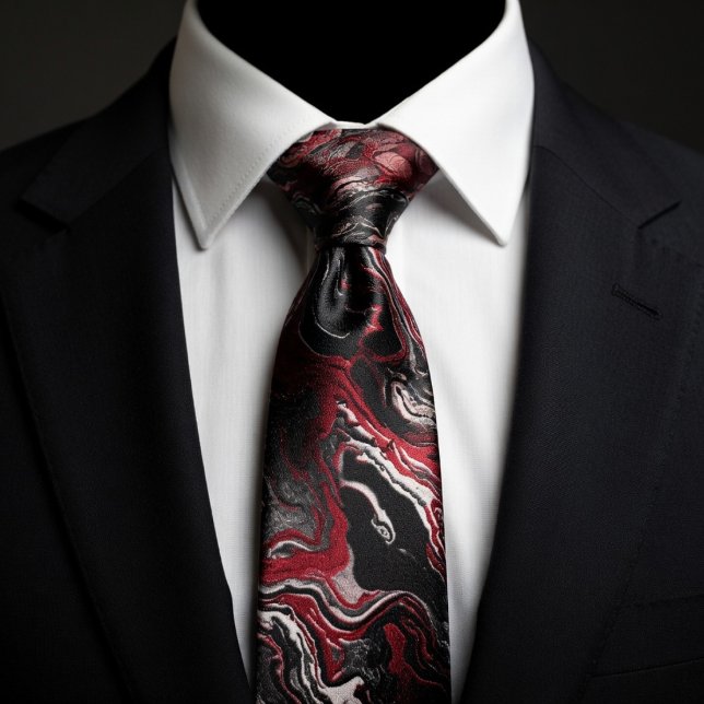 Corbata Elegant Red Black Swirl Marble  (Subido por el creador)