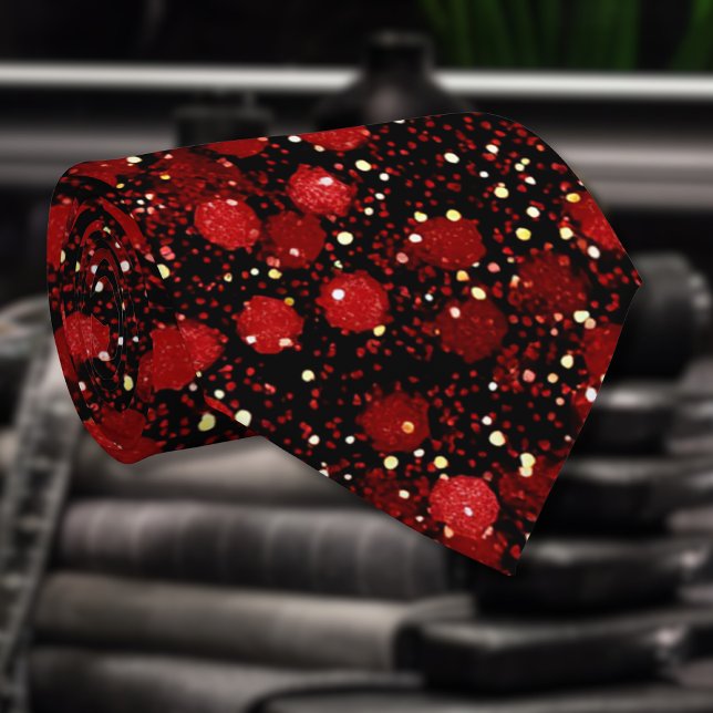 Corbata Elegant Red Confetti on Black Glitter Style (Subido por el creador)