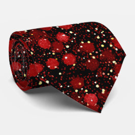 Corbata Elegant Red Confetti on Black Glitter Style