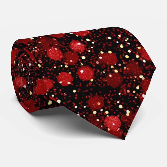 Corbata Elegant Red Confetti on Black Glitter Style (Enrollado)