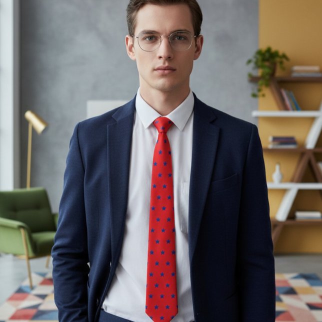 Corbata Elegant Red Tie with Embroidered-Effect Blue Stars (Subido por el creador)