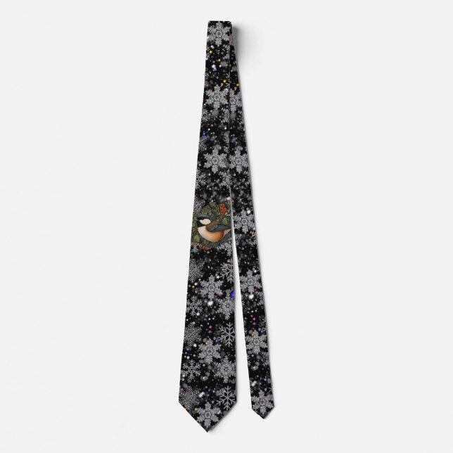 Corbata Elegant retro winter woodland bird snowflakes (Anverso)