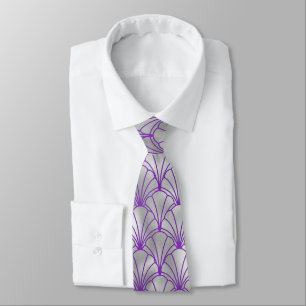 Corbata Elegant Silver Purple Fan Design Art Deco