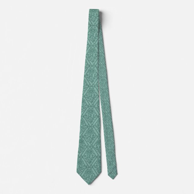 Corbata Elegant Teal Botanical Daisy Geometric Art (Anverso)