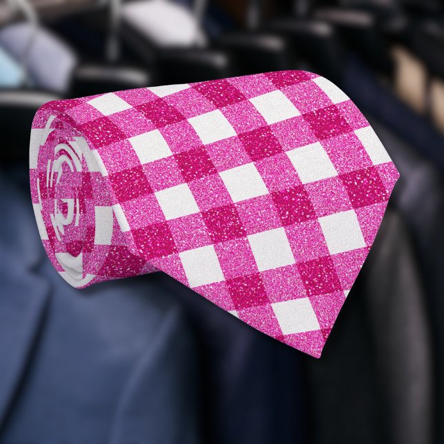 Corbata Elegant Valentine Pink Glitter Tartan on White (Subido por el creador)
