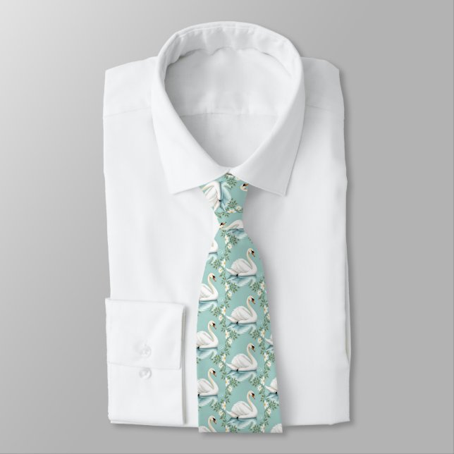 Corbata Elegant white swan floral blue (Atado)