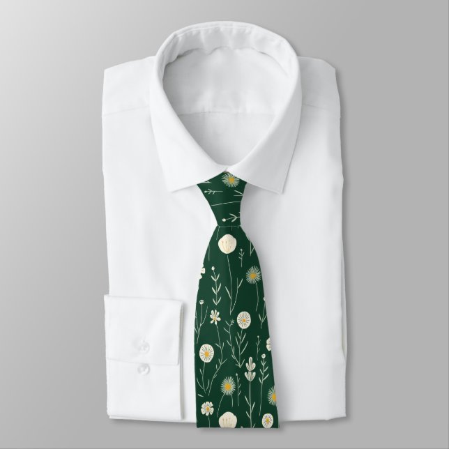 Corbata Elegant Wildflower Pattern on Dark Green  (Atado)