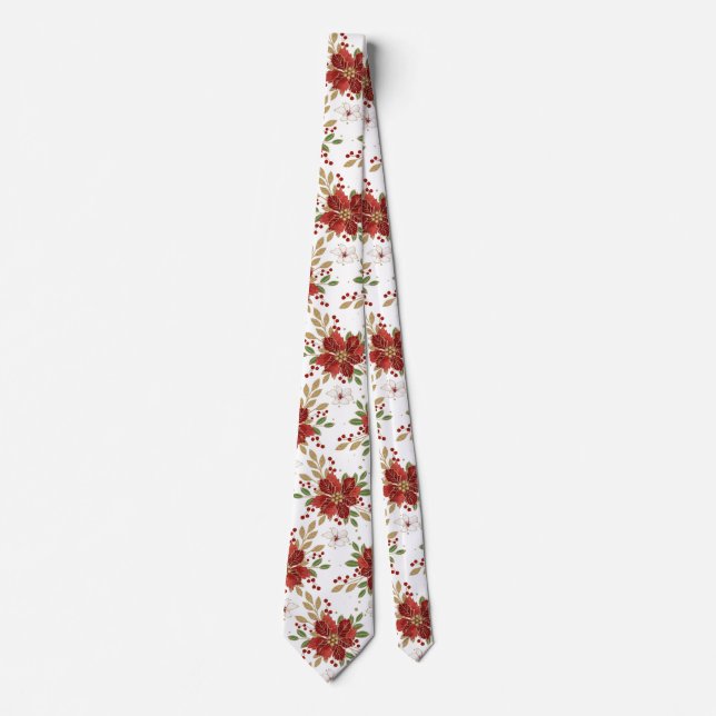 Corbata Elegant Winter Poinsettia Floral Pattern (Anverso)
