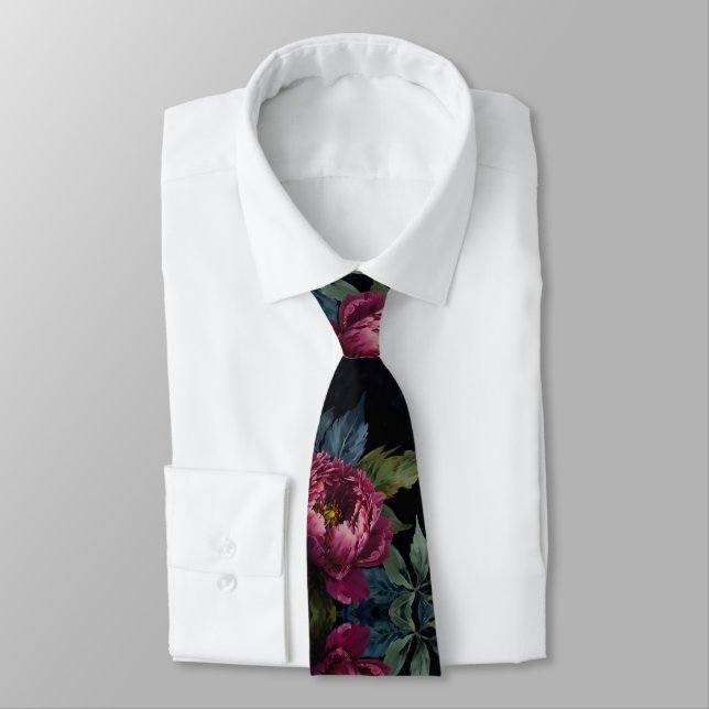 Corbata Elegante acuarela floral rosa oscuro (Atado)