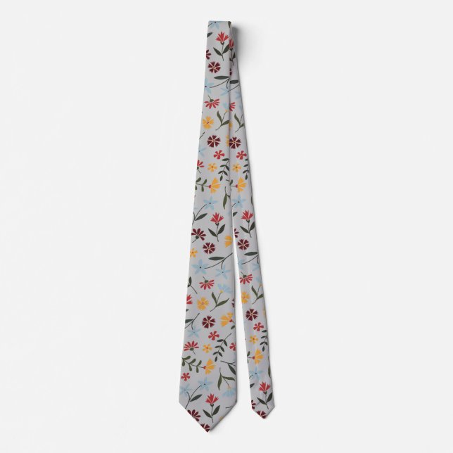 Corbata Elegante acuarela Gris Floral (Anverso)