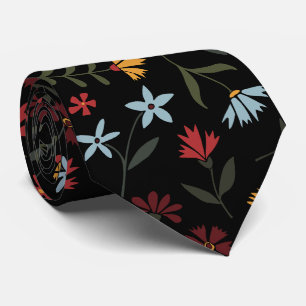 Corbata Elegante acuarela Patrón floral negro