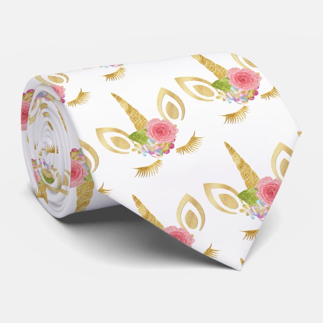 Corbata Elegante adorable bonito floral purpurina unicorni (Enrollado)