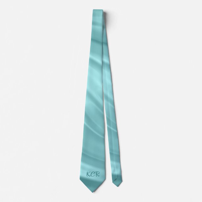 Corbata Elegante Aqua Blue Swirl Pattern Monograma Inicial (Anverso)