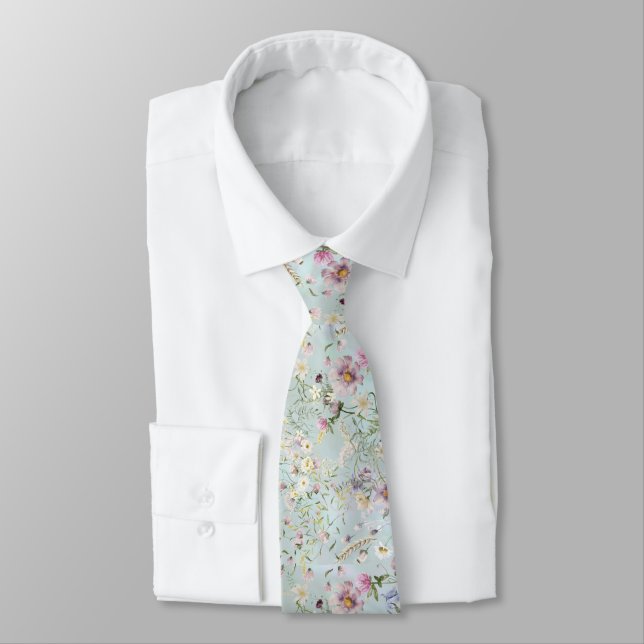Corbata Elegante Aqua Floral Boda Necktie (Atado)