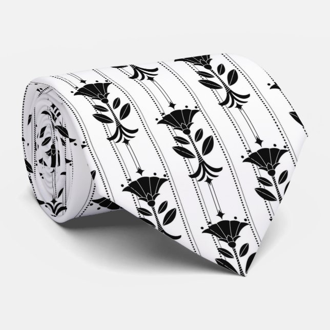 Corbata elegante arte blanco negro patrón Deco (Enrollado)
