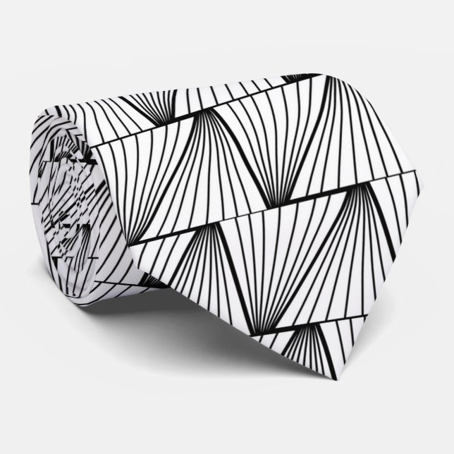 Corbata elegante arte blanco negro patrón Deco (Enrollado)