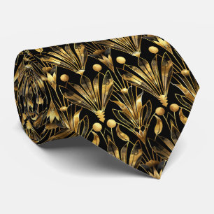 Corbata Elegante arte deco azulejos patrón oro negro