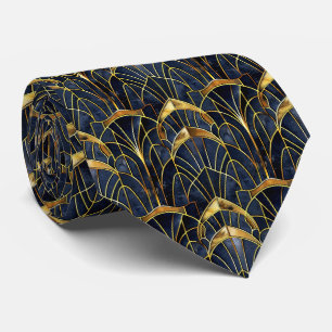 Corbata Elegante arte deco azulejos patrón oro negro