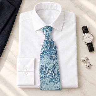 Corbata Elegante azul gris vintage toile de jouy impresa
