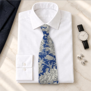 Corbata Elegante azul gris vintage toile de jouy impresa