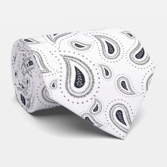 Corbata elegante blanco con azul oscuro (Enrollado)